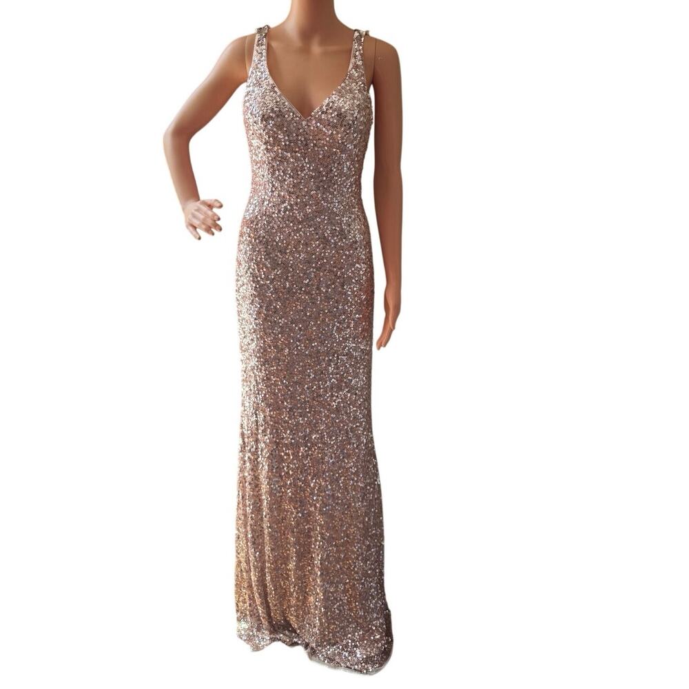 PromGirl Rose Gold Sequin V-Neck Formal Prom Dress Evening Gown PV-PL-100